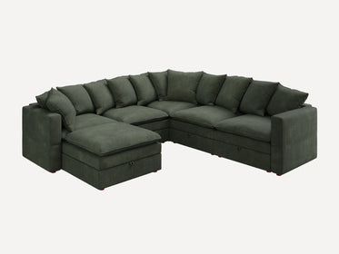 HONBAY 6-Piece Plush double-layer Cushion Corduroy Modular U-Shaped Sectional Cloud Sofa
#Color_Corduroy Green