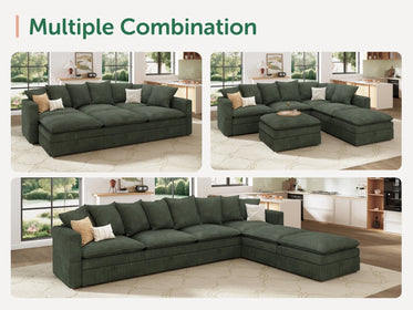 HONBAY 6-Piece Plush double-layer Cushion Corduroy Modular U-Shaped Sectional Cloud Sofa
#Color_Corduroy Green
