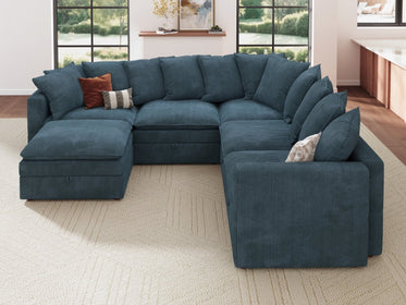 HONBAY 6-Piece Plush double-layer Cushion Corduroy Modular U-Shaped Sectional Cloud Sofa
#Color_Corduroy Blue