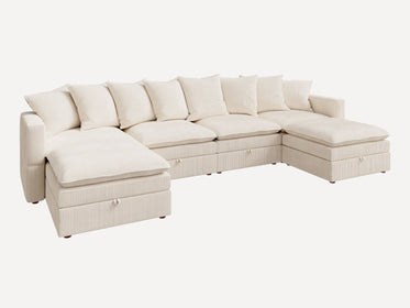 HONBAY 6-Piece Plush double-layer Cushion Corduroy Modular U-Shaped Sectional Cloud Sofa
#Color_Corduroy Beige