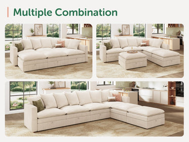 HONBAY 6-Piece Plush double-layer Cushion Corduroy Modular U-Shaped Sectional Cloud Sofa
#Color_Corduroy Beige