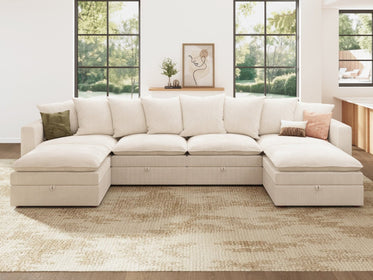 HONBAY 6-Piece Plush double-layer Cushion Corduroy Modular U-Shaped Sectional Cloud Sofa
#Color_Corduroy Beige