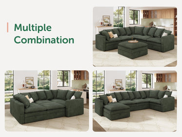 HONBAY 6-Piece Plush double-layer Cushion Corduroy Modular U-Shaped Sectional Cloud Sofa
#Color_Corduroy Green