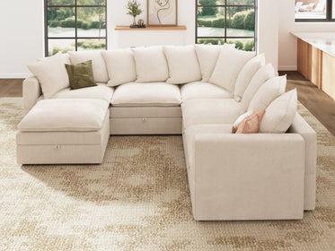 HONBAY 6-Piece Plush double-layer Cushion Corduroy Modular U-Shaped Sectional Cloud Sofa
#Color_Corduroy Beige