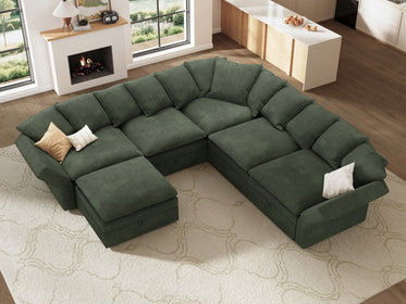 HONBAY 6-Piece Plush double-layer Cushion Corduroy Modular U-Shaped Sectional Cloud Sofa
#Color_Corduroy Green