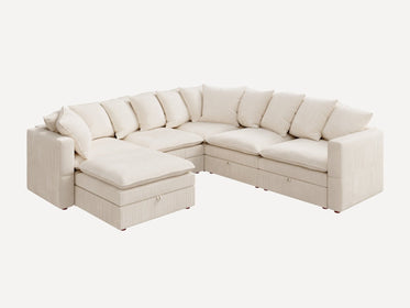 HONBAY 6-Piece Plush double-layer Cushion Corduroy Modular U-Shaped Sectional Cloud Sofa
#Color_Corduroy Beige