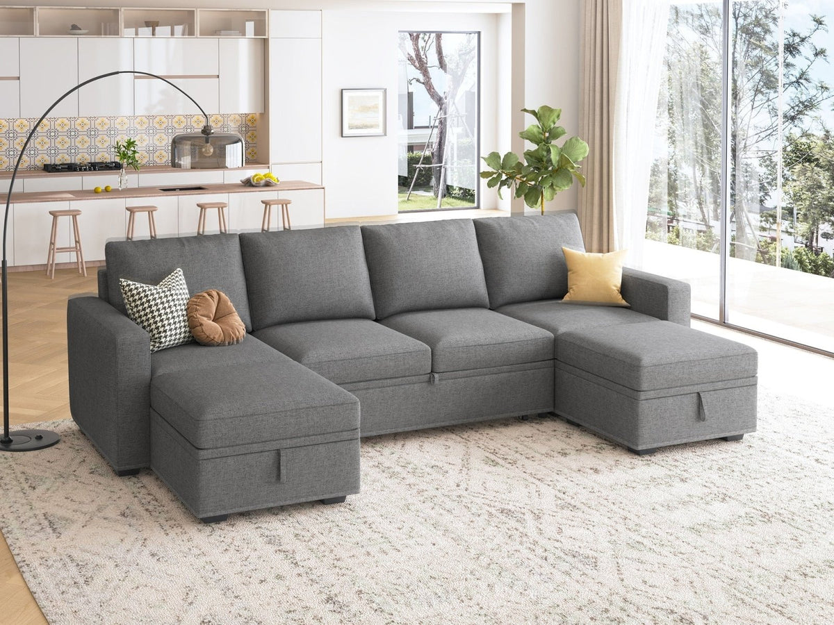 HONBAY 6-Piece Polyester Modular Sleeper Sectional Sofa With Storage ...