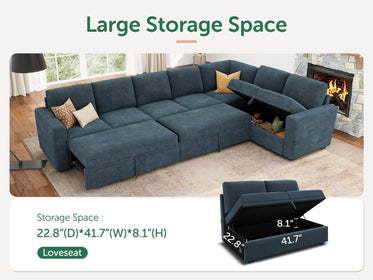 7-Piece Corduroy Modular Sleeper #Color_Corduroy Blue