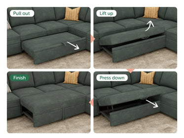 7-Piece Corduroy Modular Sleeper #Color_Corduroy Green