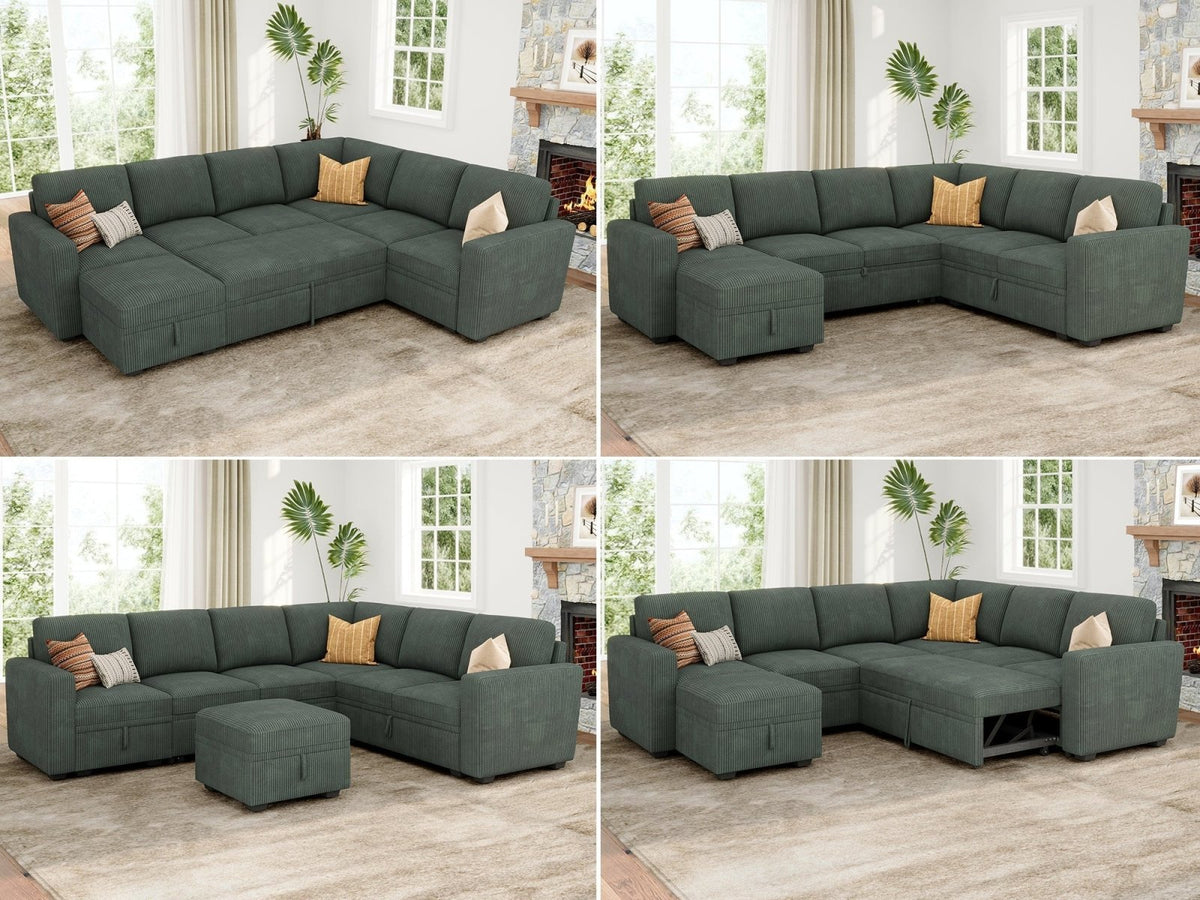 7-Piece Corduroy Modular Sleeper Sectional Sofa With Storage Space