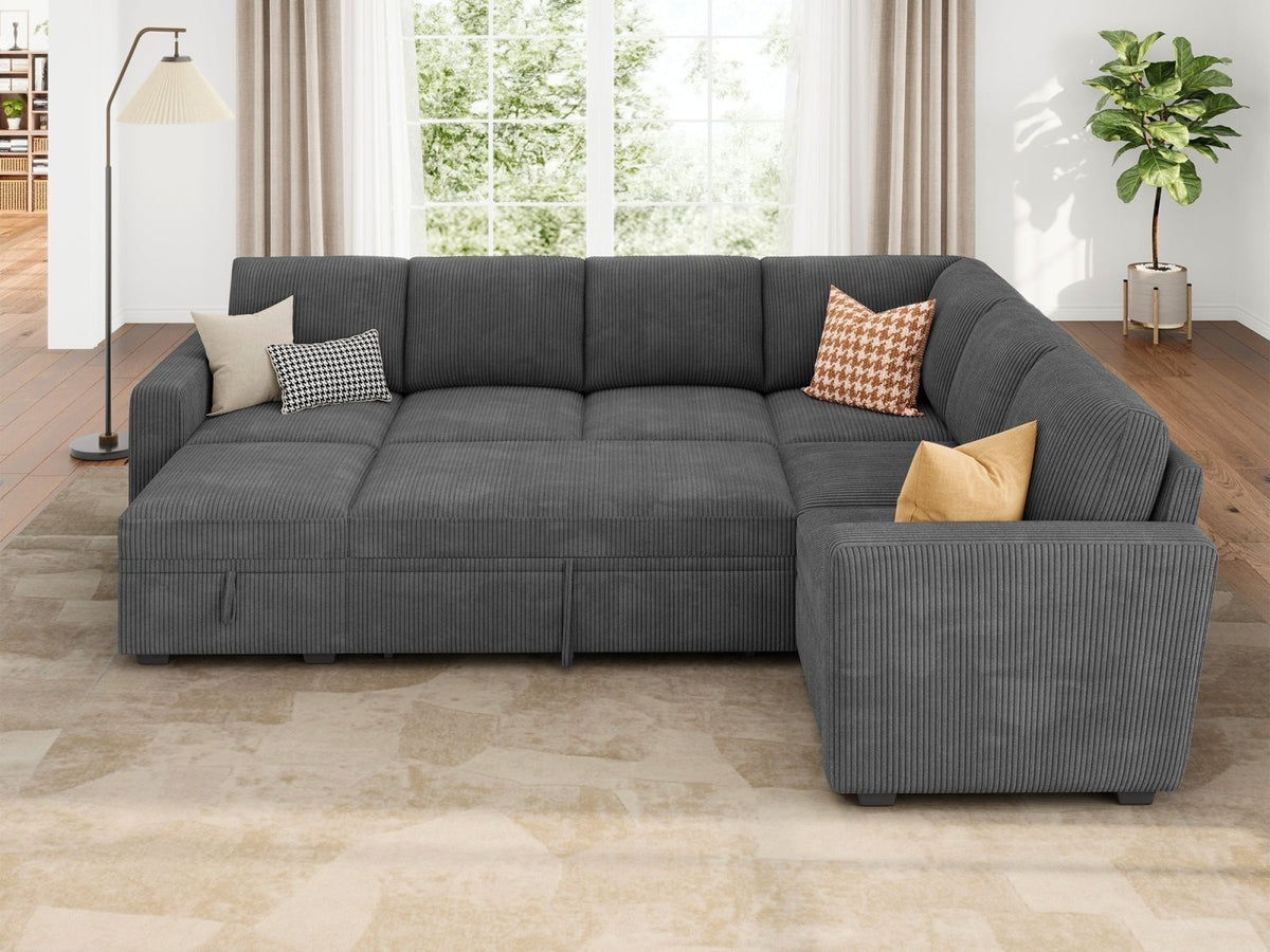 7-Piece Corduroy Modular Sleeper Sectional Sofa With Storage Space