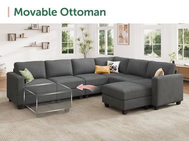 HONBAY 7-Piece Corduroy Modular U-Shaped Sectional Sofa With Hidden Storage Ottoman
#Color_Corduroy Grey