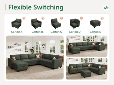 HONBAY 7-Piece Corduroy Modular U-Shaped Sectional Sofa With Hidden Storage Ottoman
#Color_Corduroy Green