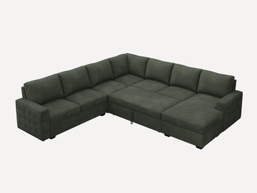 7-Piece Corduroy U-Shaped  Sleeper Sectional
#Color_Corduroy Green