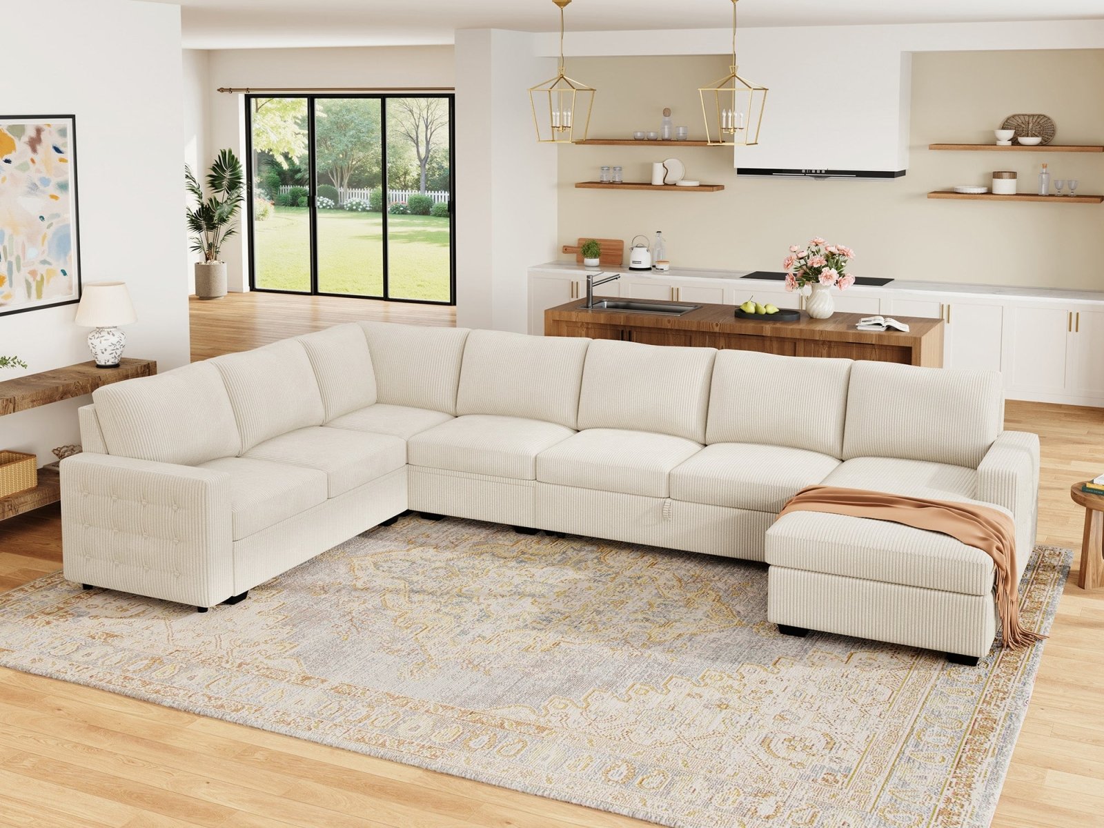 7-Piece Corduroy U-Shaped  Sleeper Sectional
#Color_Corduroy Beige