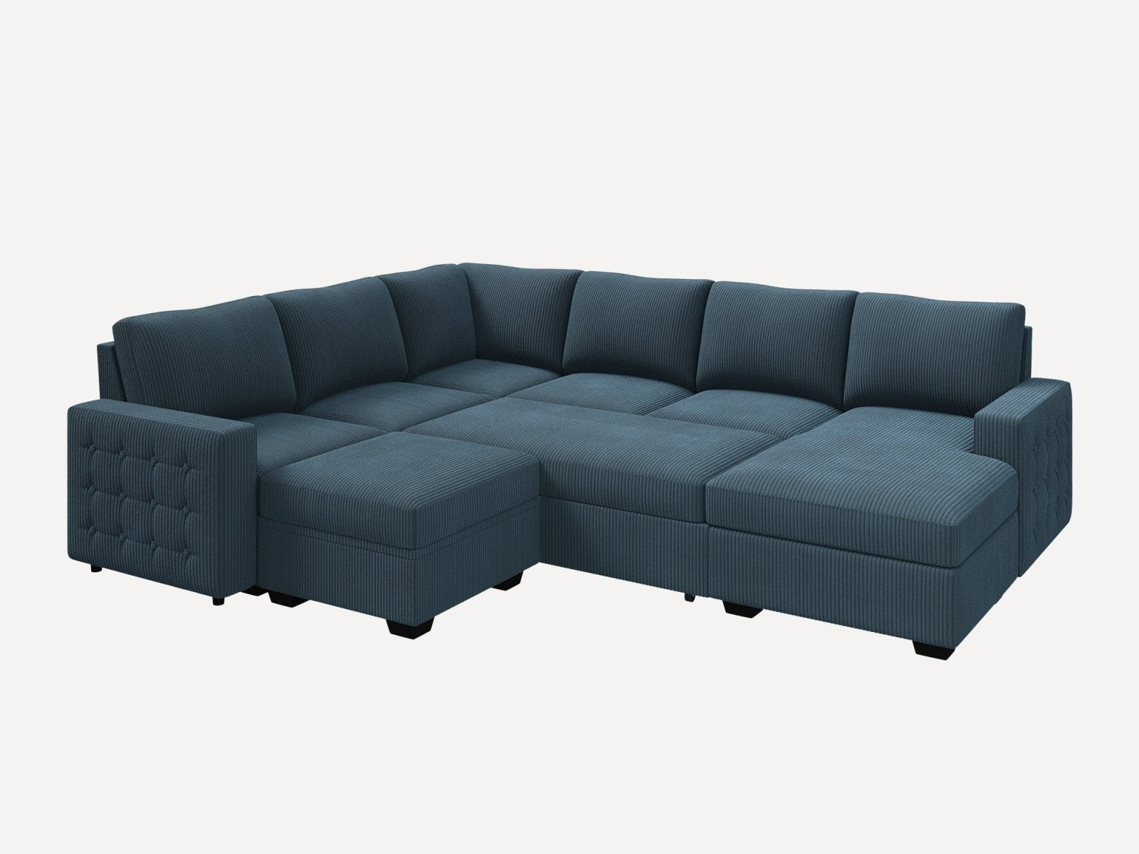 7-Piece Corduroy U-Shaped  Sleeper Sectional  with  Ottoman
#Color_Corduroy Blue