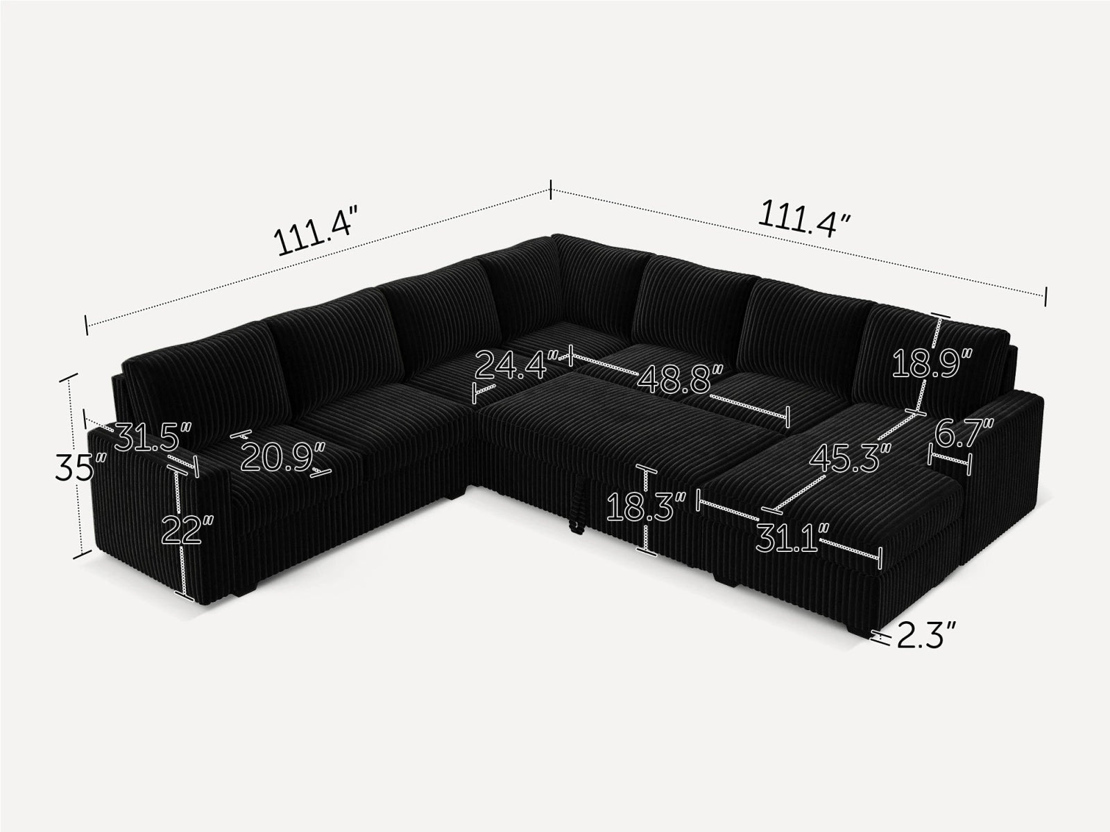 7-Piece Corduroy U-Shaped  Sleeper Sectional
#Color_Wide Corduroy Black