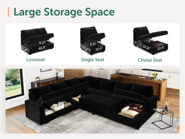 7-Piece Corduroy U-Shaped  Sleeper Sectional
#Color_Wide Corduroy Black