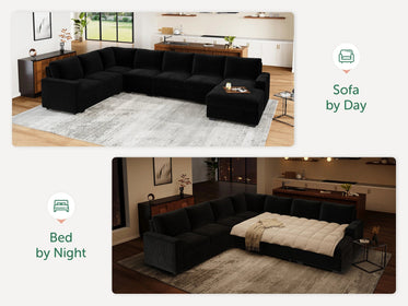7-Piece Corduroy U-Shaped  Sleeper Sectional
#Color_Wide Corduroy Black