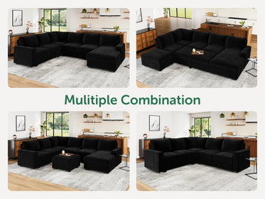6-Piece Corduroy U-Shaped  Sleeper Sectional
#Color_Wide Corduroy Black