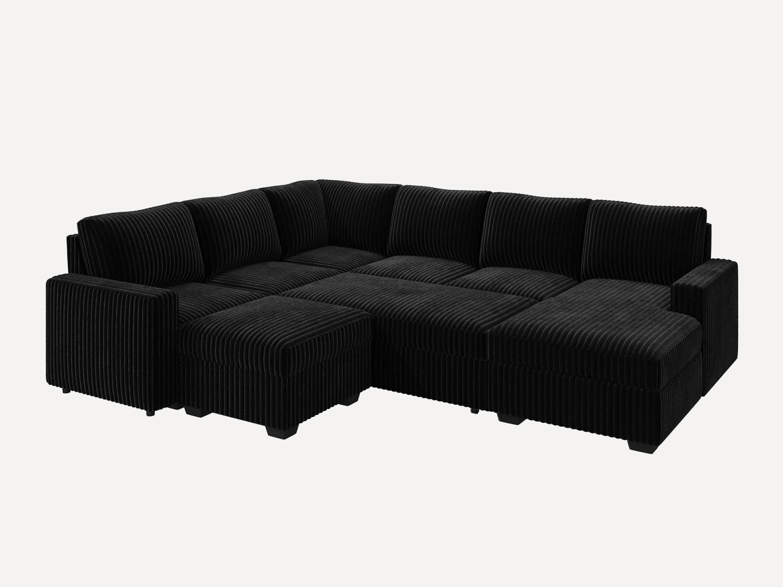 7-Piece Corduroy U-Shaped  Sleeper Sectional  with  Ottoman
#Color_Wide Corduroy Black