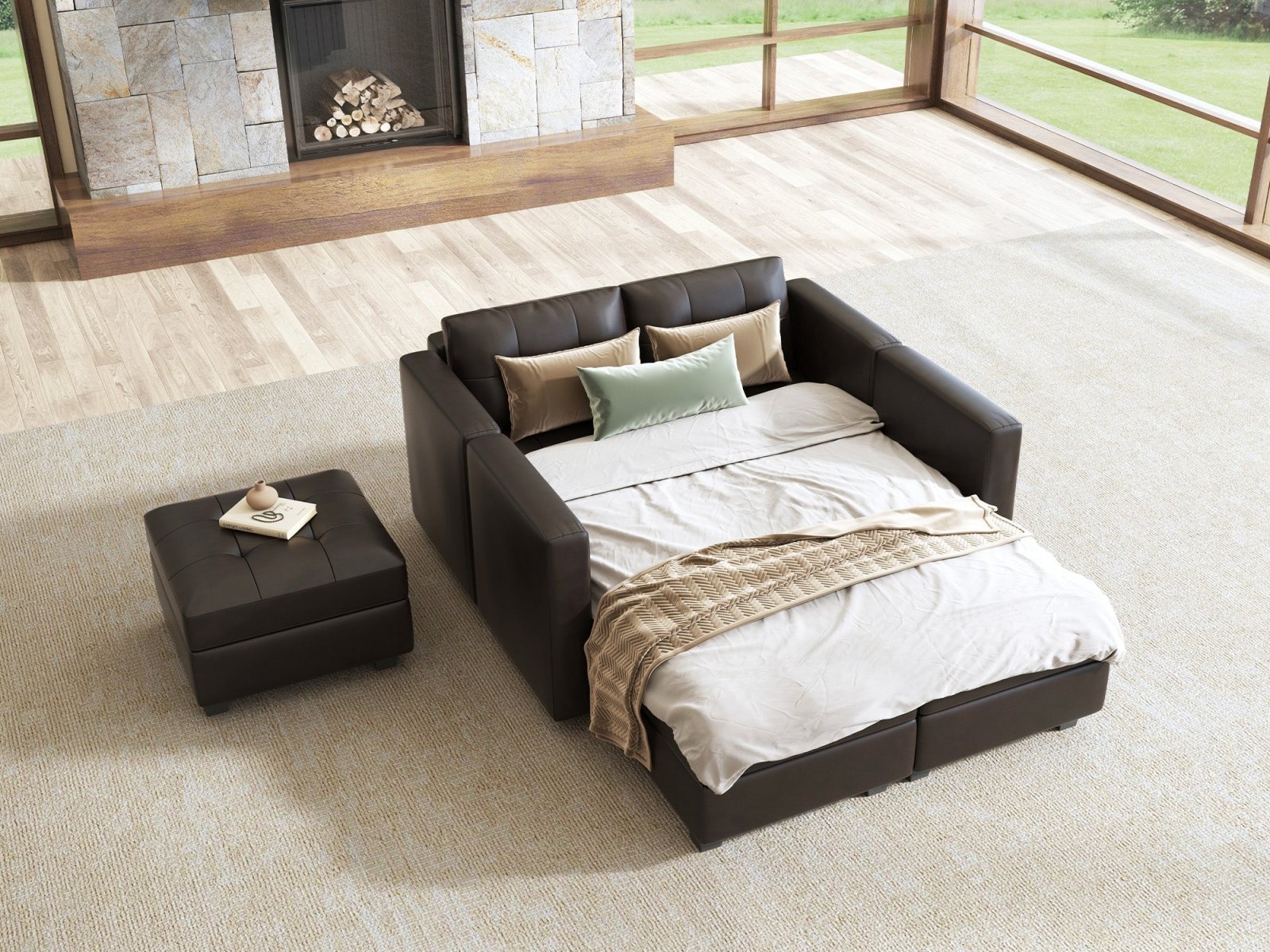 HONBAY 7-Piece Faux Leather Modular Sectional Sofa With Storage Seat