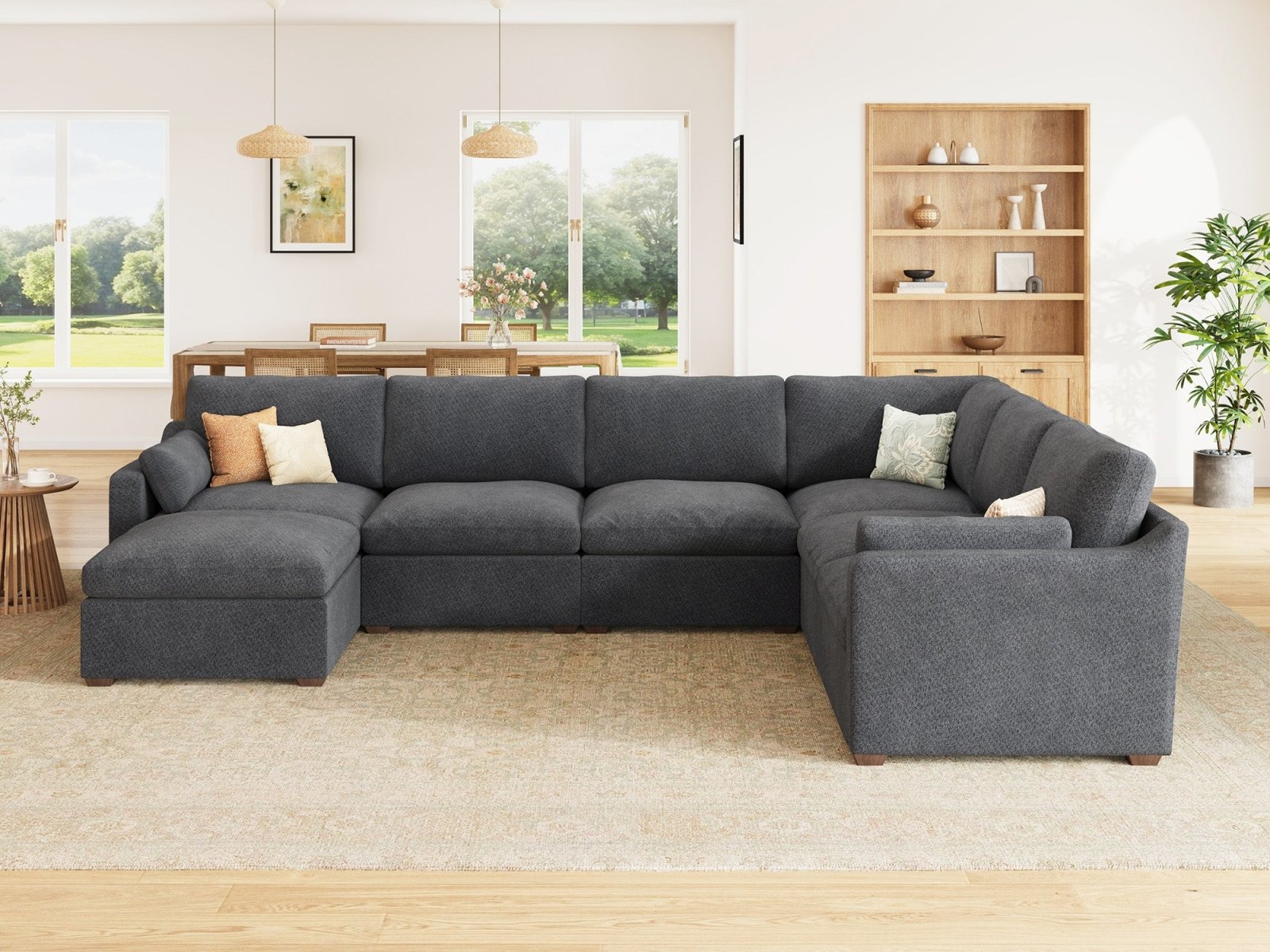 HONBAY 7-Piece Oversized Cloud Down-Filled Chenille Modular  U-Shaped Sectional Sofa
#Color_Dark Grey