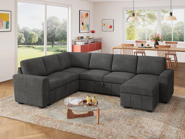 7-Piece Corduroy U-Shaped  Sleeper Sectional 
#Color_Corduroy Grey