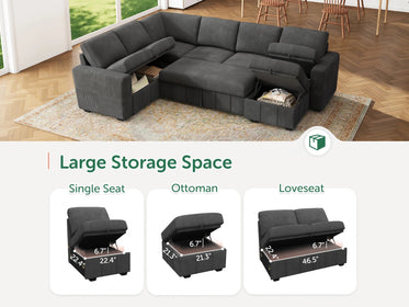 Space 7-Piece Oversized Pull-Out Sleeper Sectional