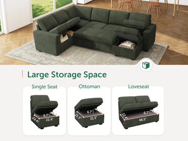 7-Piece Corduroy U-Shaped  Sleeper Sectional 
#Color_Corduroy Green