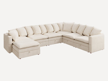 HONBAY 7-Piece Plush double-layer Cushion Corduroy Modular U-Shaped Sectional Cloud Sofa
#Color_Corduroy Beige