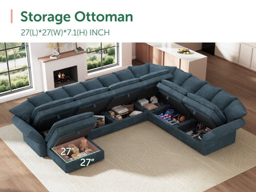 HONBAY 7-Piece Plush double-layer Cushion Corduroy Modular U-Shaped Sectional Cloud Sofa
#Color_Corduroy Blue