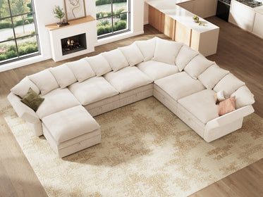 HONBAY 7-Piece Plush double-layer Cushion Corduroy Modular U-Shaped Sectional Cloud Sofa
#Color_Corduroy Beige