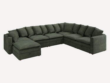 HONBAY 7-Piece Plush double-layer Cushion Corduroy Modular U-Shaped Sectional Cloud Sofa
#Color_Corduroy Green