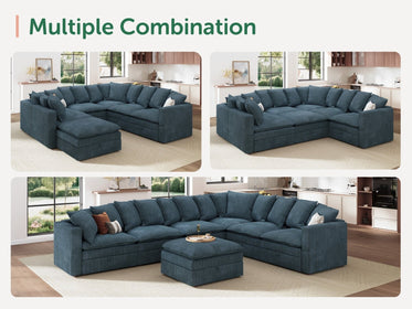 HONBAY 7-Piece Plush double-layer Cushion Corduroy Modular U-Shaped Sectional Cloud Sofa
#Color_Corduroy Blue