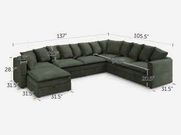 HONBAY 7-Piece Plush double-layer Cushion Corduroy Modular U-Shaped Sectional Cloud Sofa
#Color_Corduroy Green