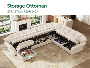 HONBAY 7-Piece Plush double-layer Cushion Corduroy Modular U-Shaped Sectional Cloud Sofa
#Color_Corduroy Beige
