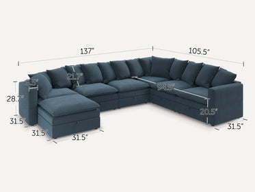 HONBAY 7-Piece Plush double-layer Cushion Corduroy Modular U-Shaped Sectional Cloud Sofa
#Color_Corduroy Blue