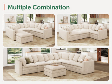 HONBAY 7-Piece Plush double-layer Cushion Corduroy Modular U-Shaped Sectional Cloud Sofa
#Color_Corduroy Beige