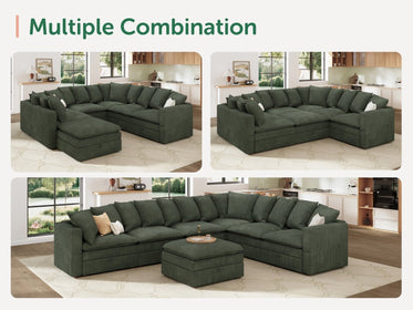 HONBAY 7-Piece Plush double-layer Cushion Corduroy Modular U-Shaped Sectional Cloud Sofa
#Color_Corduroy Green