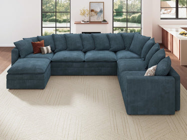 HONBAY 7-Piece Plush double-layer Cushion Corduroy Modular U-Shaped Sectional Cloud Sofa
#Color_Corduroy Blue