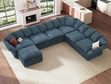 HONBAY 7-Piece Plush double-layer Cushion Corduroy Modular U-Shaped Sectional Cloud Sofa
#Color_Corduroy Blue