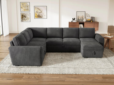 7-Piece Wide Plush Corduroy Modular Sleeper
 #Color_Gray