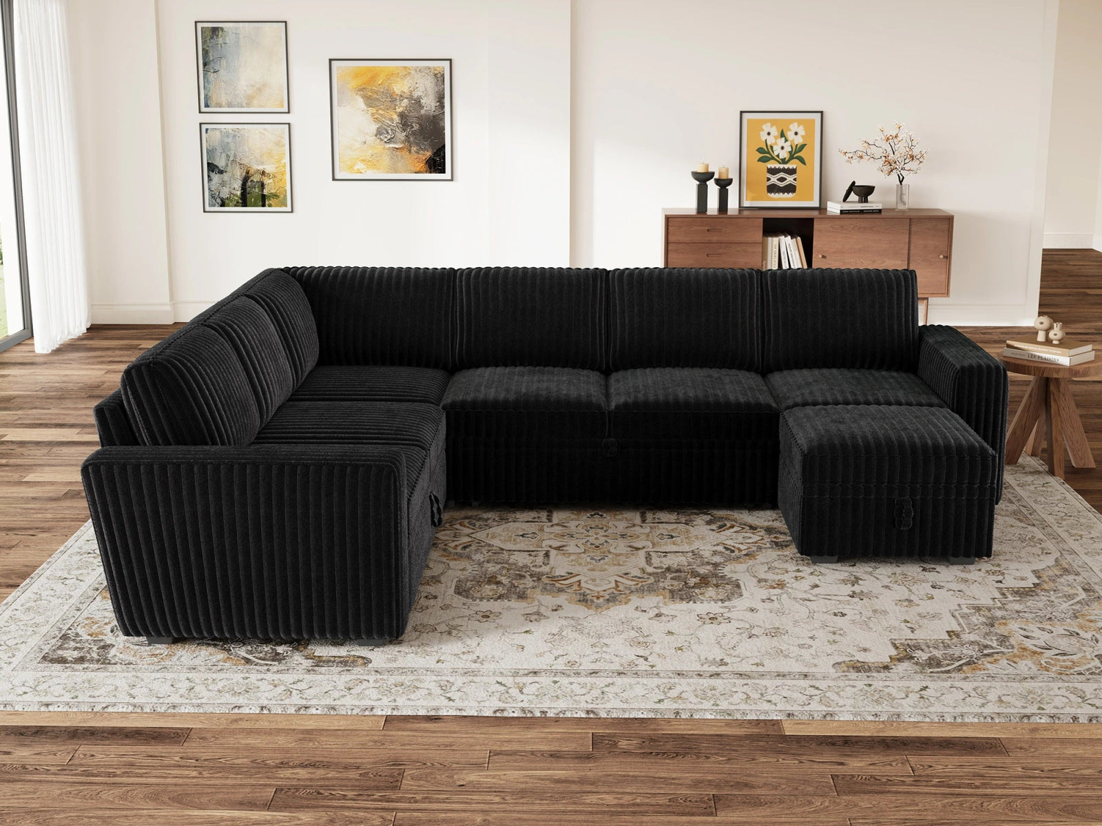 7-Piece Wide Plush Corduroy Modular Sleeper
 #Color_Corduroy Black