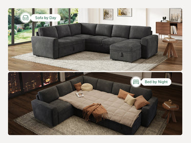 7-Piece Wide Plush Corduroy Modular Sleeper
 #Color_Gray