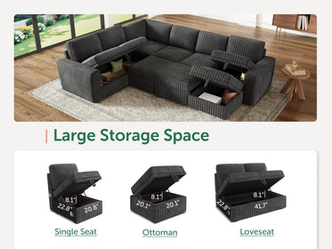 7-Piece Wide Plush Corduroy Modular Sleeper
 #Color_Gray