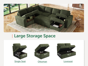 7-Piece Wide Plush Corduroy Modular Sleeper
 #Color_Green