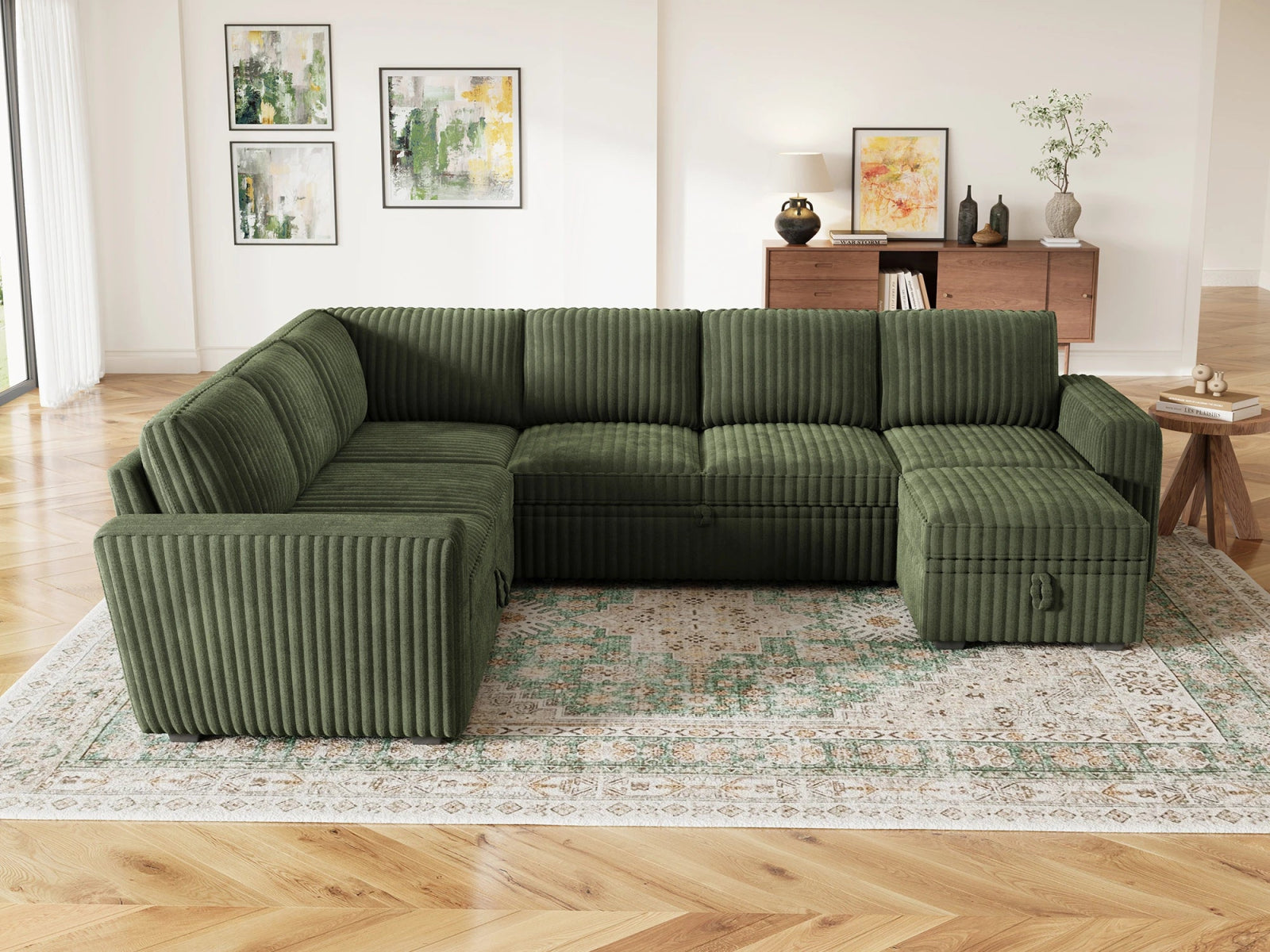 7-Piece Wide Plush Corduroy Modular Sleeper
 #Color_Green