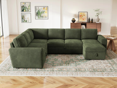 7-Piece Wide Plush Corduroy Modular Sleeper
 #Color_Green