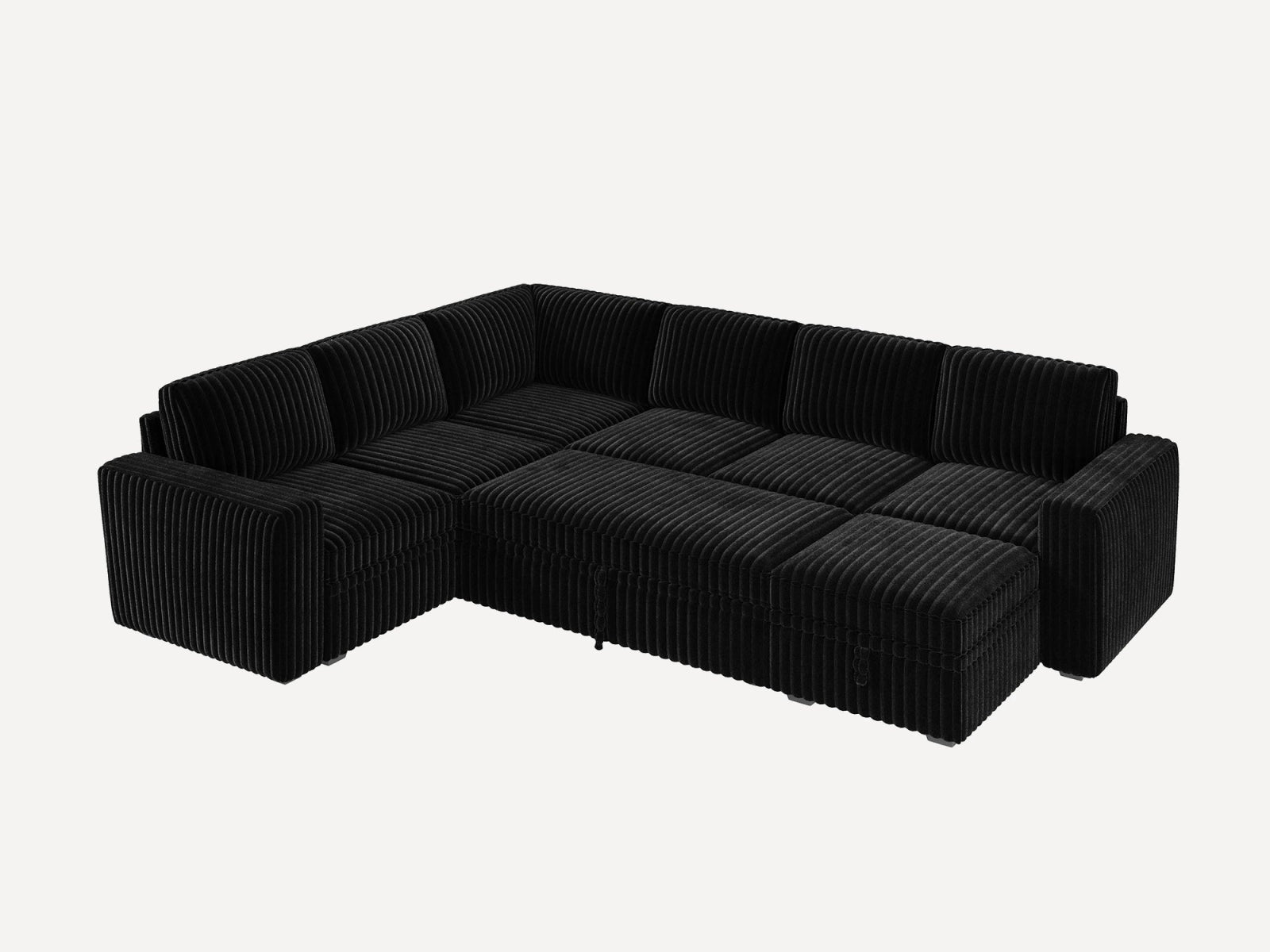 7-Piece Wide Plush Corduroy Modular Sleeper
 #Color_Black